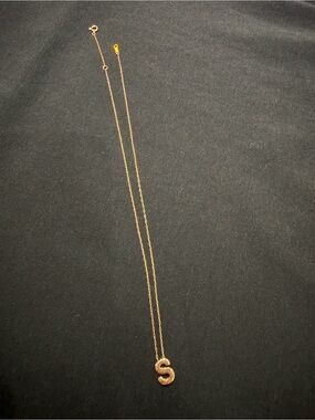 Unused Real Dainty S Initial K18 Pink Gold Pendant Necklace 40cm - Women Jewelry